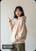 Before - 普段着 → イブニングドレス